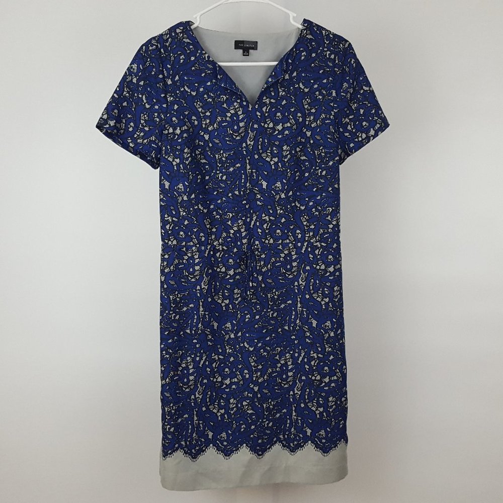 The Limited Tied Waist V-Neck Shift Dress Women's Size Small Floral Blue